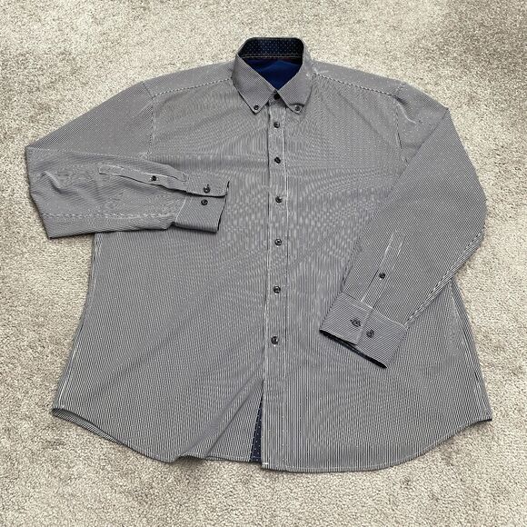 Construct Pinstripe Dress Shirt Men Large Blue Button Down Long Sleeve Flip Cuff - Picture 1 of 14